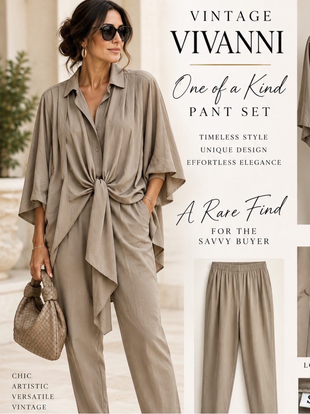 VINTAGE Vivanni Taupe Two-Piece Pant Set